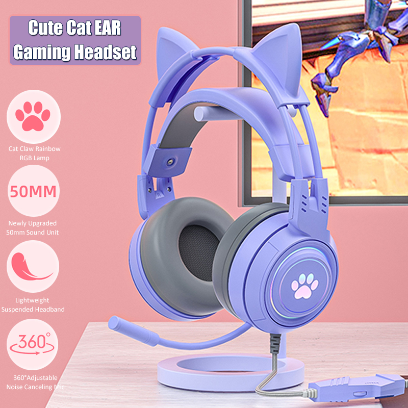 Gaming Accessories Girly - 귀여운 고양이 귀 게임용 헤드폰, 마이크